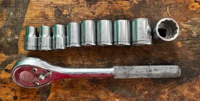 1/2” Sockets (9)  and 1/2” socket wrench, View more