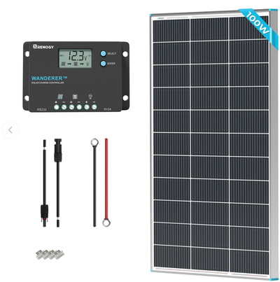 Brand new in box. Renogy 100W Solar starter kit with solar panel and 10A charge controller. Get read...