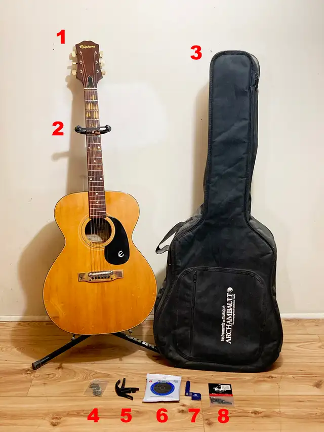Epiphone Acoustic Guitar, Stand, Case & Accessories in Guitars in Mississauga / Peel Region - Image 2