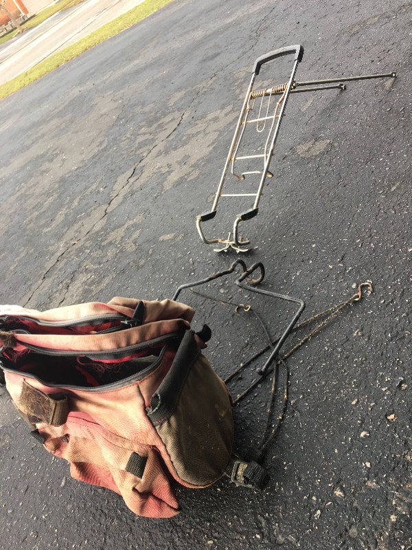 Great Bicycle rear carrying rack and front carrying bag. Clothing