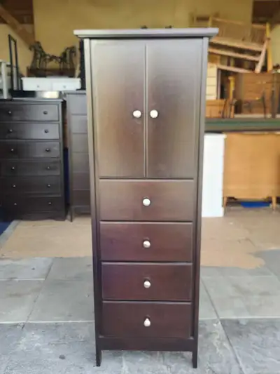 Dark Brown Tall Dresser with Cabinet Doors, View more