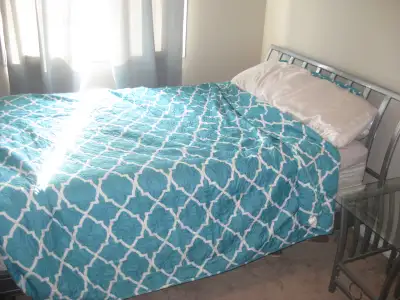 Grey Metal Full Bed Frame w/ 2 Glass Night Stands - $200.00 obo, View more
