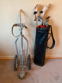 Vintage Golf Clubs and Cart