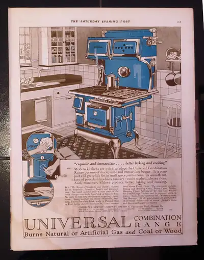 Old wood cook stove ads dating January 8, 1921 to March 19, 1921. Universal and Florence oil stoves....