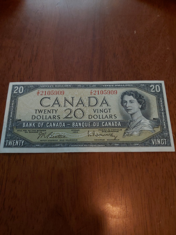 B of C 1954 $20 Bill Devils Face Beattie-Raminsky Z/E 2105909 in Arts & Collectibles in Saint John