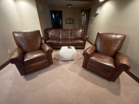  Brown leather  Couch and reclining armchairs