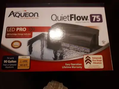 Aqueon quiet flow 75 aquarium filter. Brand new motor never used. Good for up to 90 gallons.