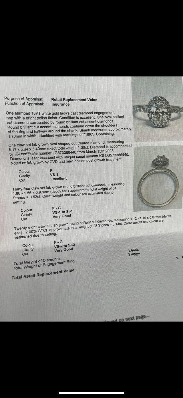 1CT Lab Grown Oval Diamond Engagement Ring in Jewellery & Watches in Kitchener / Waterloo - Image 2