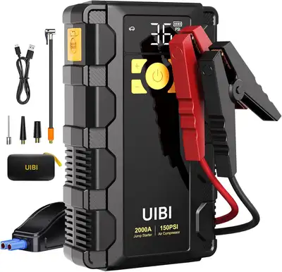 UIBI X5 Car Jump Starter with Air Compressor, 2000A Car Battery Booster Pack with 150PSI Tire Inflat...