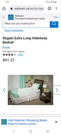 Regalo 54" extra long hide away bedrail. New in box 