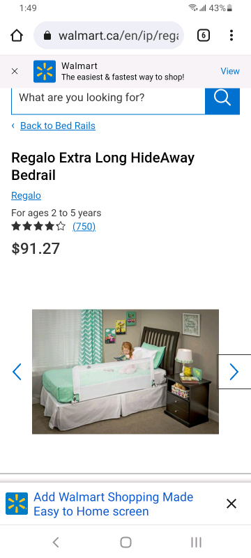 Regalo 54" extra long hide away bedrail. New in box , View more