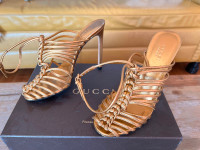 Gucci gold strappy sandals 7.5. 37+