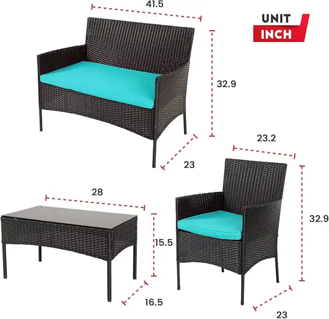 Set of 4 pieces Wicker Patio Furniture, Rustic Brown Color  in Patio & Garden Furniture in Markham / York Region - Image 4