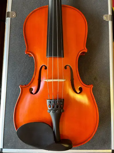 If ad is up, it’s available. Mint, either Czech or Romanian violin. Newer bridge. Fine tuners.