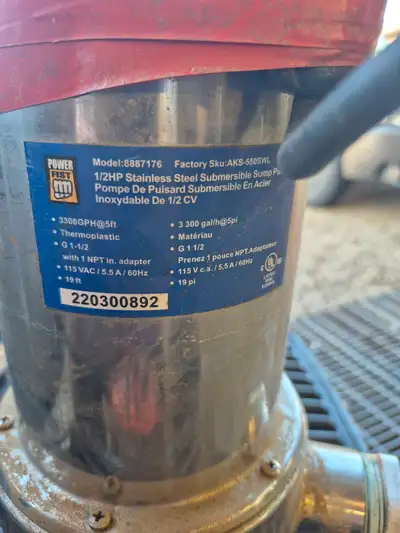 Good working Power fist stainless submersible pump. Location is 10 minutes east of sherwood park.Ab