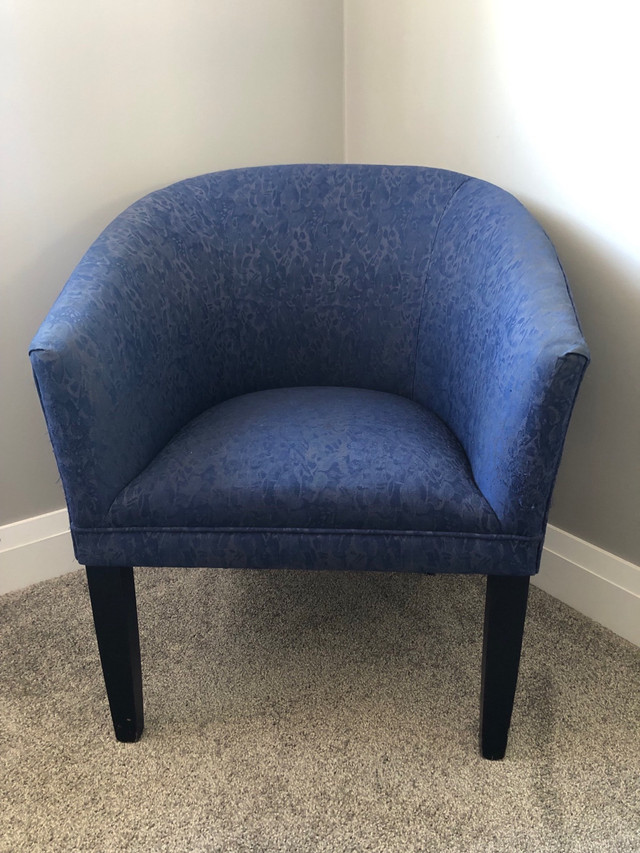 Blue damask chair in Chairs & Recliners in St. Albert
