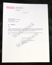 Nintendo Welcome Letter to Silicon Knights in Leather Portfolio
