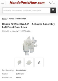 Honda / Acura Left Front Door Lock Actuator