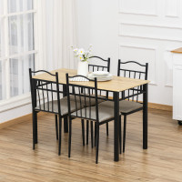 5 Piece Dining Table and Chairs Set Wood Top Metal Frame Padded