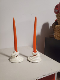 Set of 2 Ceramic Horn of Plenty Candle Holders, with Candles