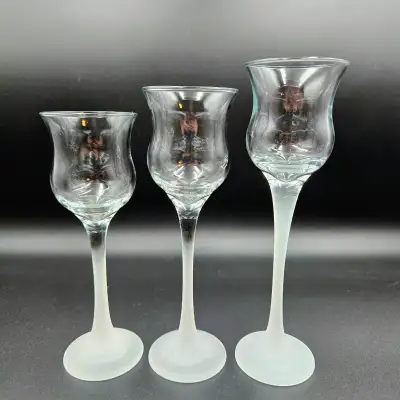 PartyLite Iced Crystal Trio Set Frosted Stem Glass Votive Tealig, View more