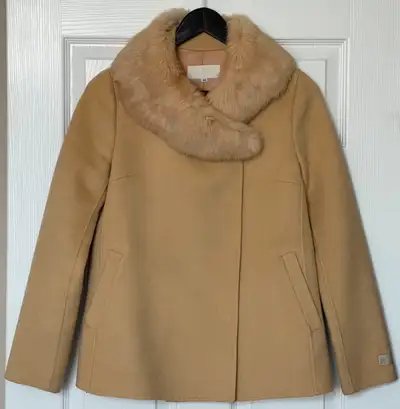 1. $65 ysb Handmade Beige Coat with detachable rabbit fur collar in excellent condition (Bust 33” Le...