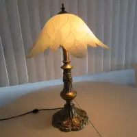 LAMPE DE TABLE BRONZE VERRE GIVRÉ
