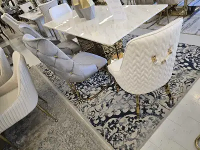 Luxury 4-Seater Dining Table Set with Upholstered Chairs, View more