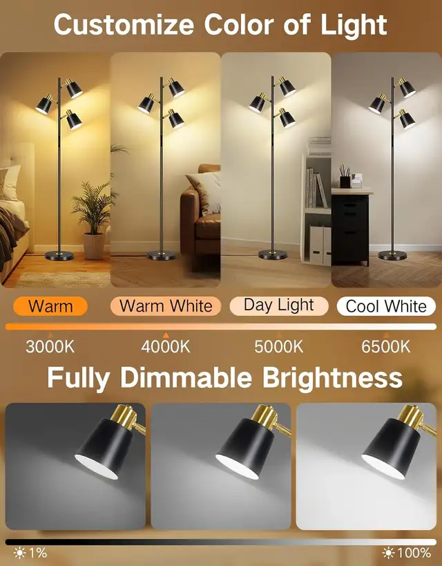 LED Tree Floor Lamp Dimmable with Remote, 4 Color Temps, 3 Rotat in Indoor Lighting & Fans in Oshawa / Durham Region - Image 3