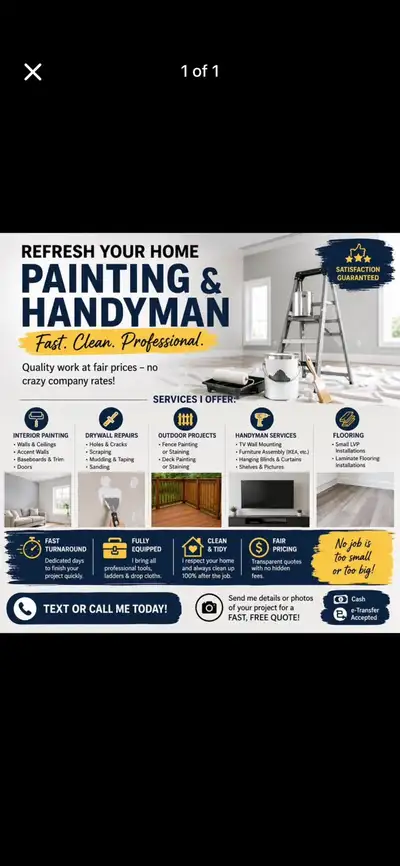 Experienced Painter & Handyman – Quick & Clean – Free Estimates, View more