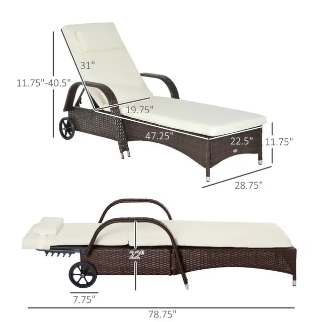 Wicker Chaise Lounge, Outdoor Lounge Chair, PE Rattan Patio Sun  in Patio & Garden Furniture in Markham / York Region - Image 8