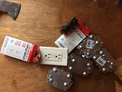 3 boxes: $5, 1 110/240V breaker: $5, 1 GFI 115V recept $20. the breaker n recept are used but both w...