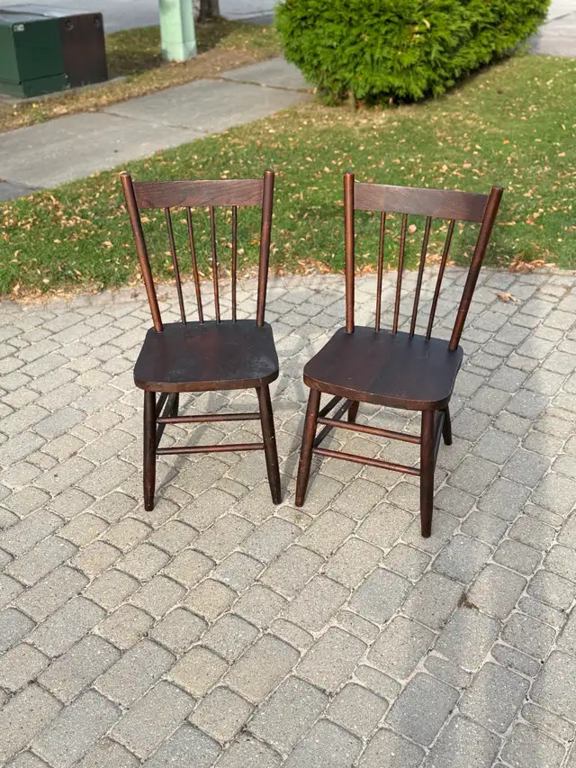 Pair of Antique Spindle-Back Chairs - Solid Wood, Dark Finish