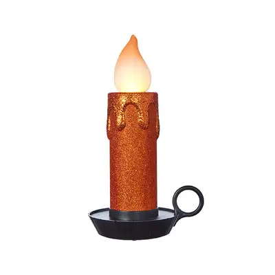 Perfect for windows, stairs and floors... "ORANGE GLITTER BATTERY-OPERATED CANDLE" stands 17.5" H. W...