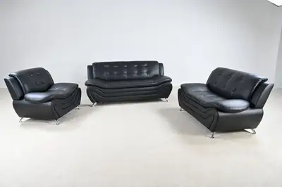 Black Leather Sofa Set, View more