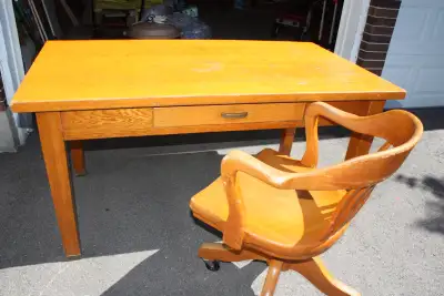 Vintage Solid Wood Bell Office Desk & Swivel Chair – 1970s, View more