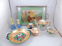 Vintage Chrome Serving Tray Luster Tea Set Noritake Bowl