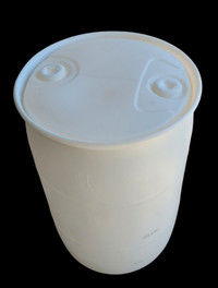 55 Gallon Plastic Barrel / Drum, White, Closed top
