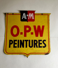 Enseigne en métal A=M, O-P-W PEINTURES, LAKKO EMAIL