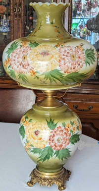 28" MINT Vintage Floral Gone With The Wind 3-Way Hurricane Lamp!