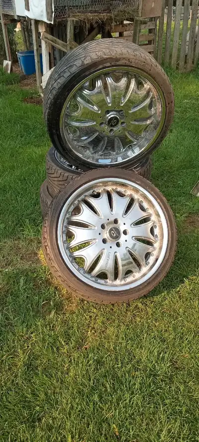 Fair condition Lorenzo aluminum alloy rims, tires are just about done but useable short term. Tires...