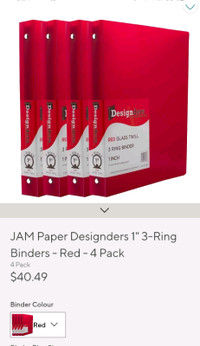 Brand new Designders Red Glass Twill 1 inch 3-Ring Binders.