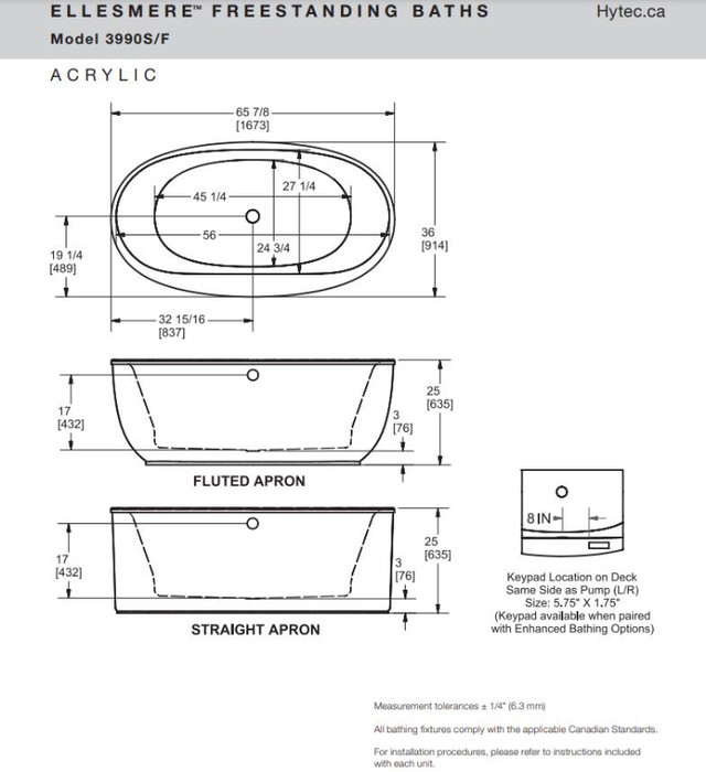 Hytec - 5.5' Freestanding Bath Tub with fluted apron in Bathwares in Saskatoon - Image 4