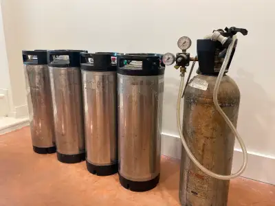 Beer kegging and full grain brewing equipment. 4 stainless kegs @ 5 gallons each 3 glass carboys CO2...