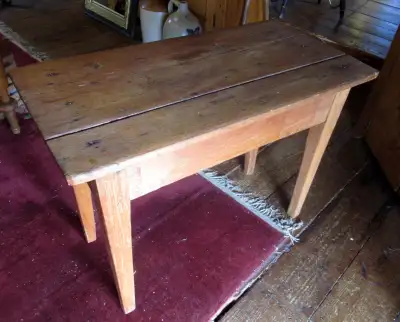 Antique little Pine Side Table with Square Nails in Good Cond, View more