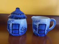 Vintage Blue and White Ceramic Old Holland Cream and Sugar Set