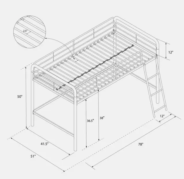 Metal frame mezzanine loft bed white in Beds & Mattresses in City of Montréal - Image 3