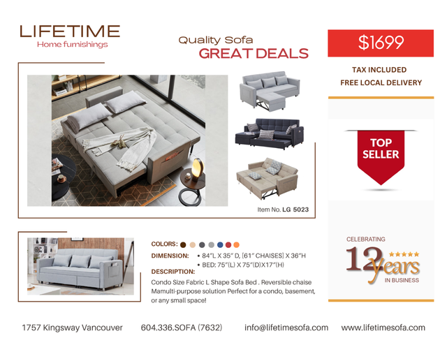 Fabric sectional sofa and chaise with hide-a-bed and storage in Couches & Futons in Vancouver - Image 8