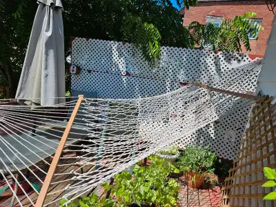 Relax in style with this gently used, original great scene, handcrafted Oregon Hammock, perfect for...