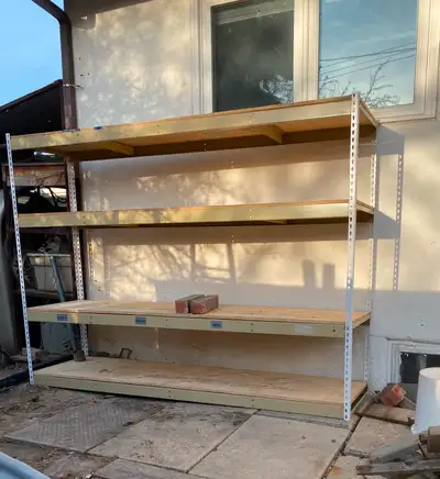 Shelving units for sale. Sturdy Storage shelf 2’ deep x 8’ long x 6’ tall. ( I have some that are 7-...